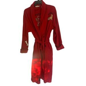 Delicates Red Fleece Robe Lazy Bones Dog Embroidery M Cozy Bathrobe Sleepwear